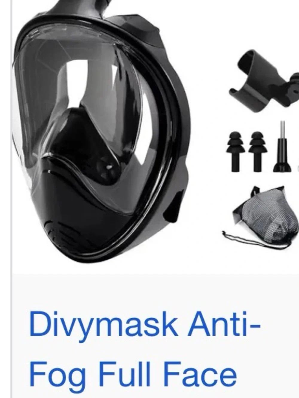 Divymask Anti-Fog Full Face Snorkel Mask - Black